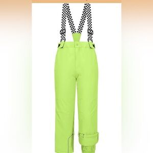 Neon Green Snow Pants with Checkered Straps